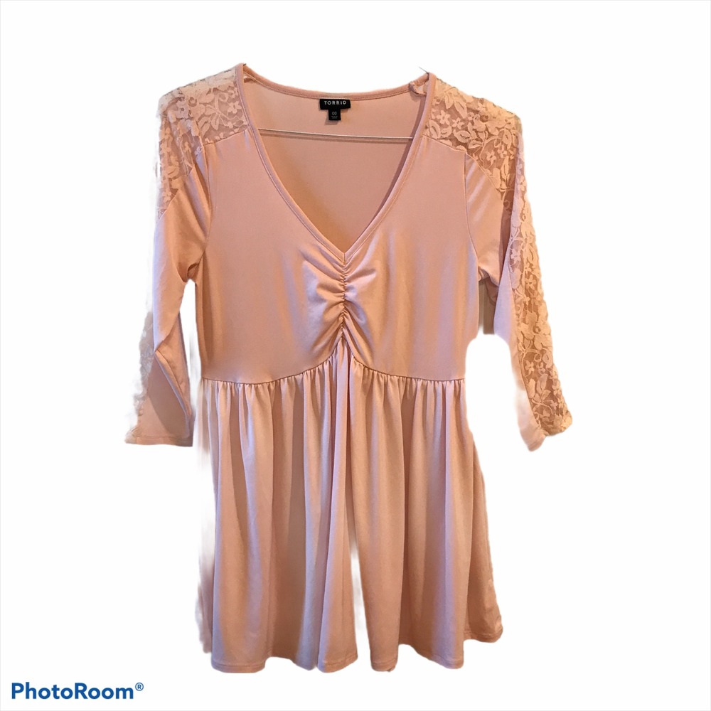 Torrid 3/4 Sleeve Pink Baby Doll Lace Top Sz (M/L/10) Y2K Fairycore Coquette
